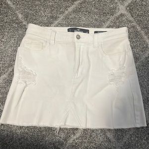 White distressed denim mini skirt
